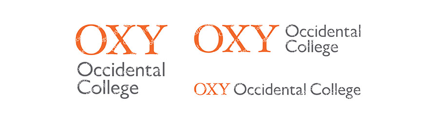 Occidental College text logo layouts orange and black text