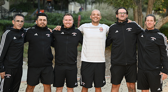 The Occidental men's soccer coaching team