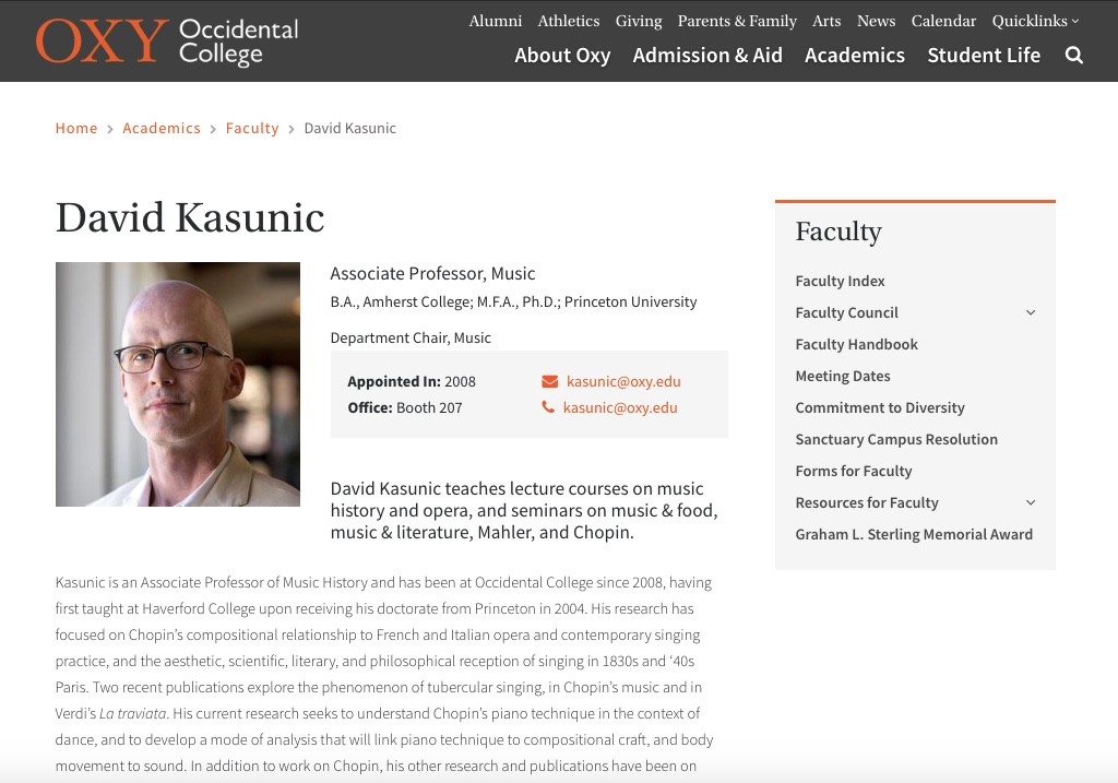 Screenshot of a faculty page