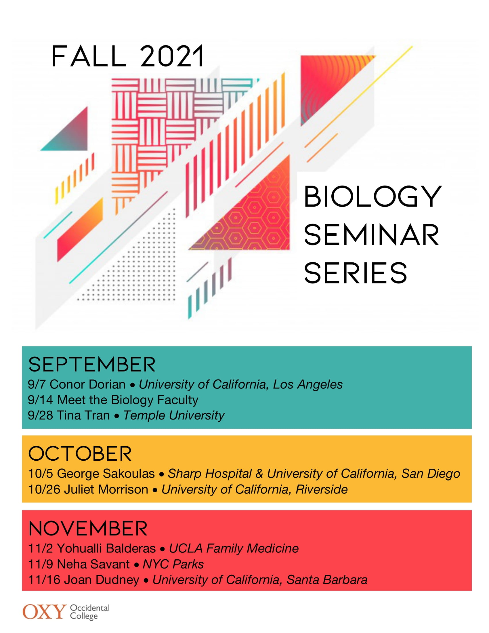 Fall 2021 Biology Seminar Series Schedule