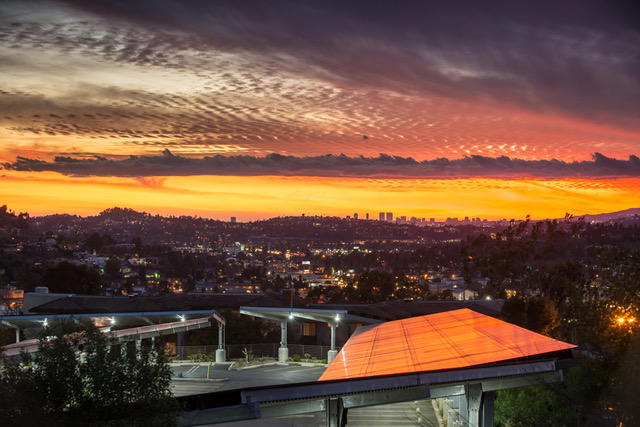 A view of sunset from the Oxy solar panel field.