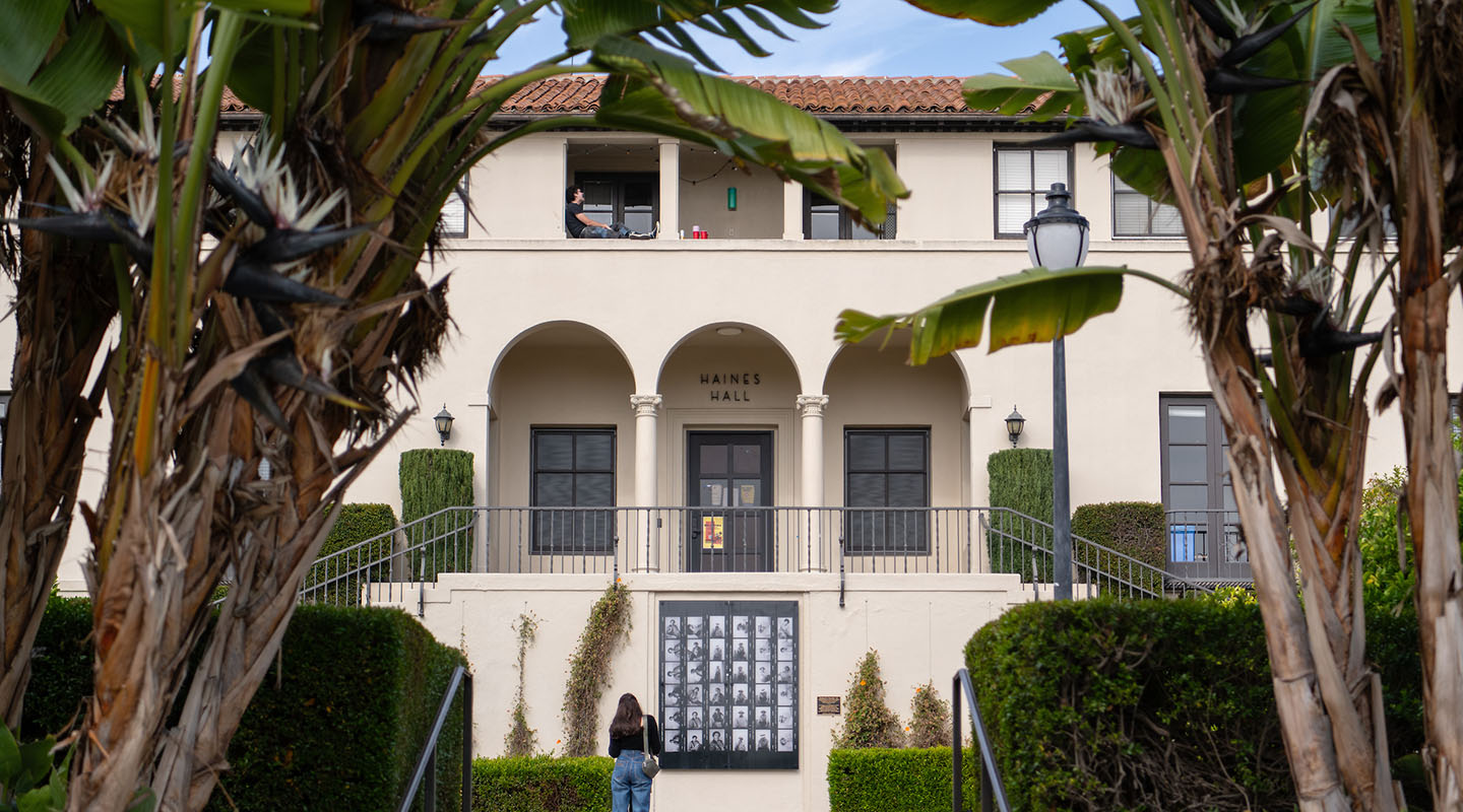 a view of the front of Haines Hall on Occidental College's LA campus