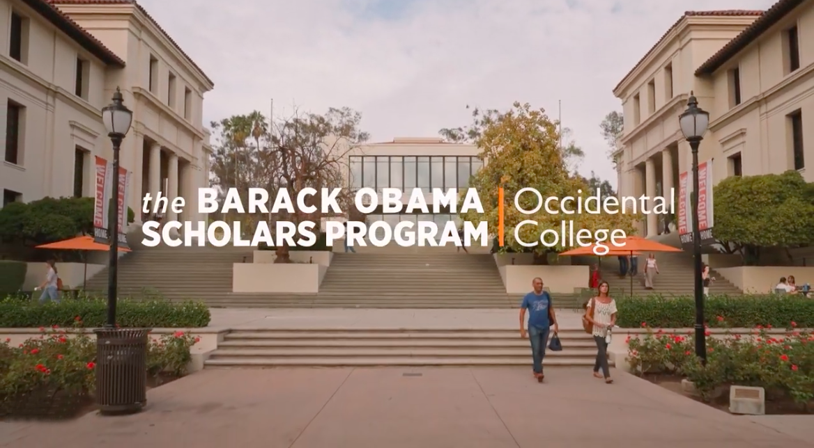 a view of the long set of stairs on the Occidental College campus that lead up to the AGC Administrative building