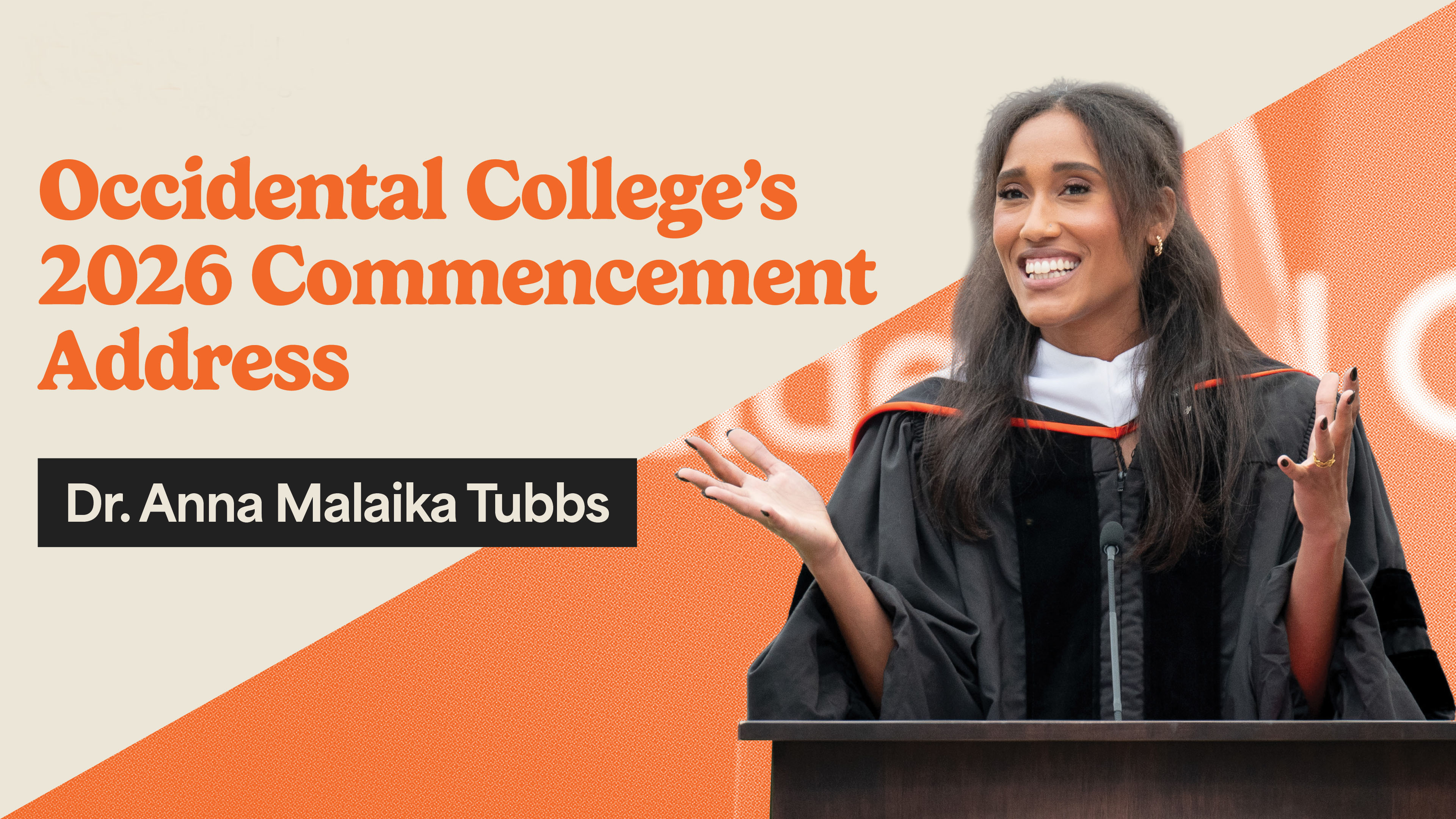 Anna Malaika Tubbs on stage at Occidental's Commencement ceremony