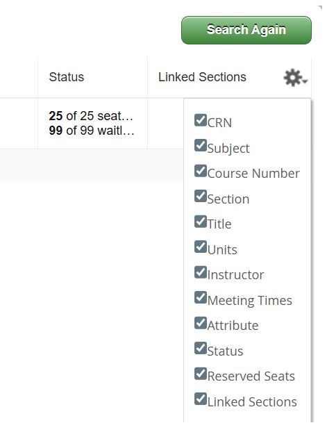 Instructional Screenshot for Class Search Registration