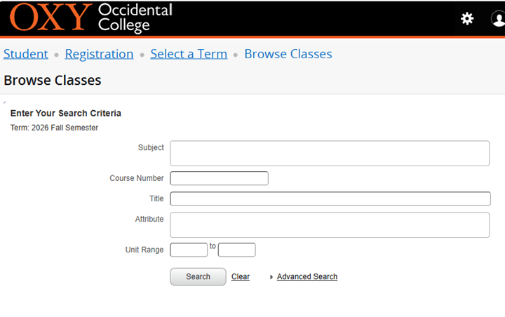 Instructional Screenshot for Class Search Registration