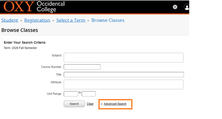 Instructional Screenshot for Class Search Registration