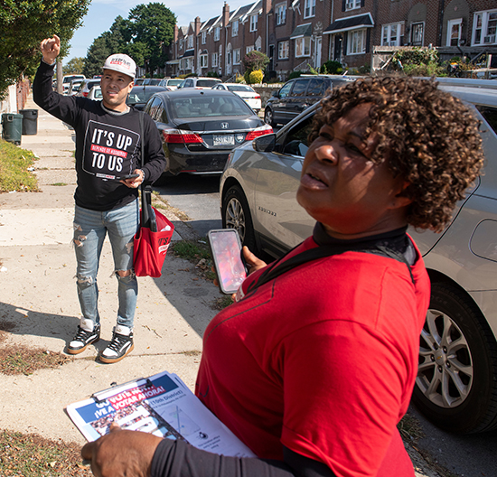 Wernel Martinez, left, a canvasser for UNITE HERE Philadelphia, moved to Orlando, Fla., from Puerto Rico, where he grew up. Wernel Martinez, left, a canvasser for UNITE HERE Philadelphia, moved to Orlando, Fla., from Puerto Rico, where he grew up.