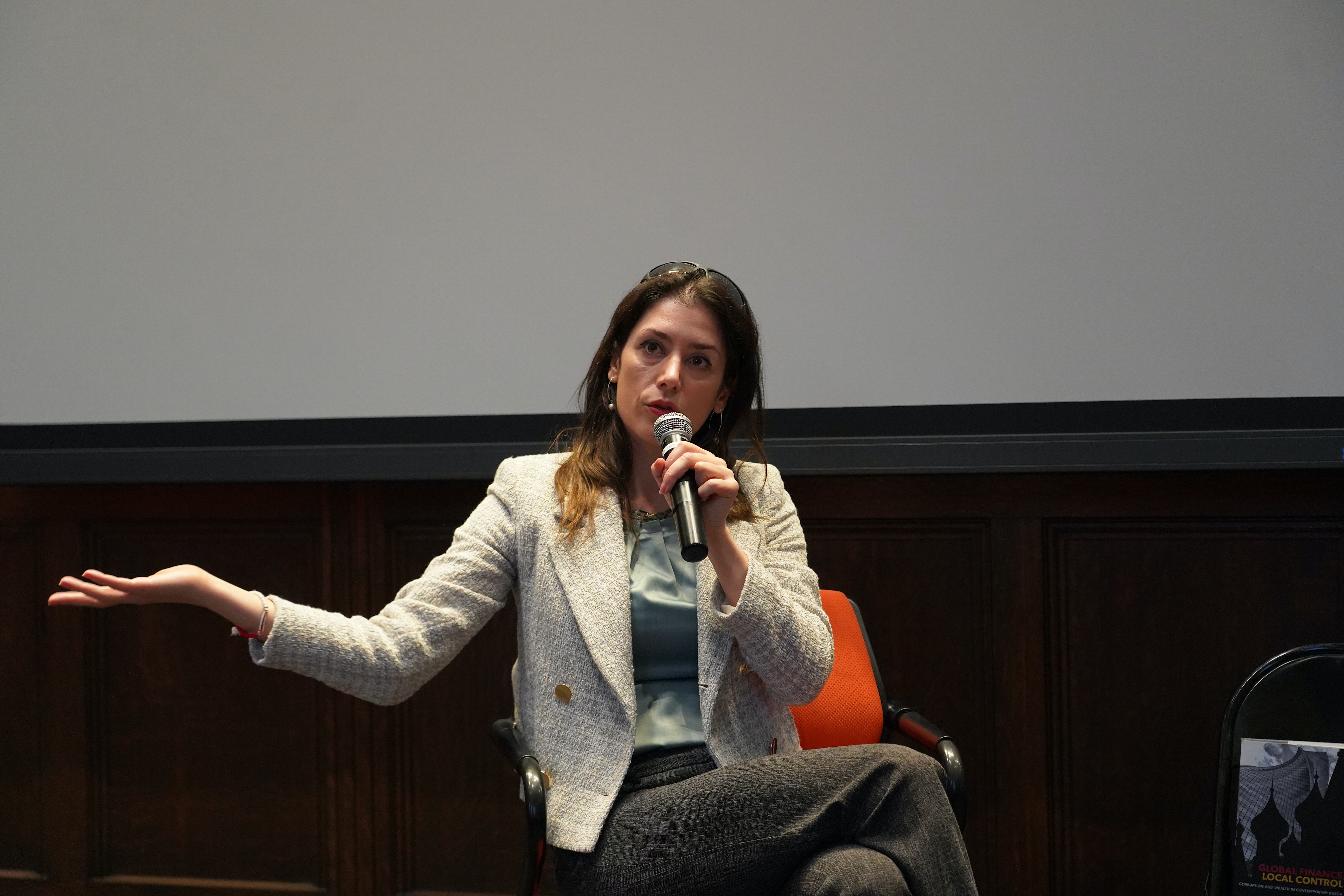 Dr. Bilyana Lilly speaking in Choi Auditorium