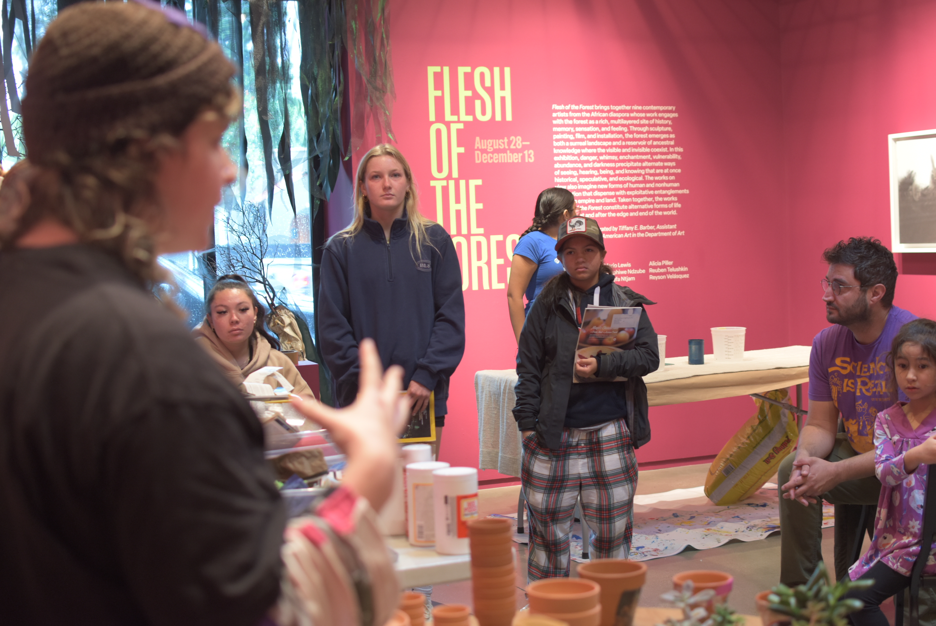 Teacher explaining workshop themes.