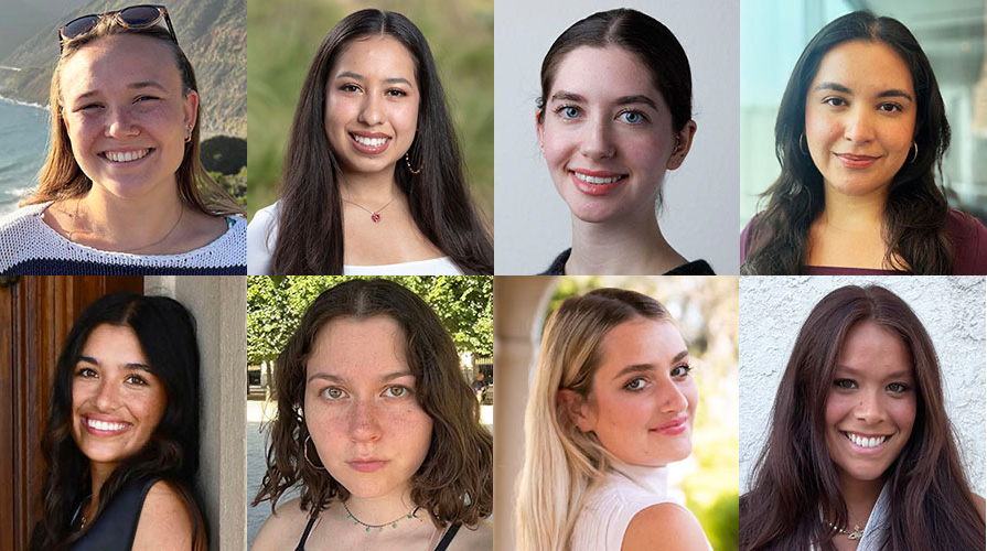 A group of 8 Occidental College student award winners, a composite image