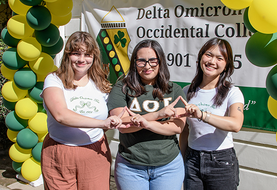 From left, Oxy seniors Maya Christianson, Madison Valiente, and Anna Lisu Beatty are the last class of Deltas. 