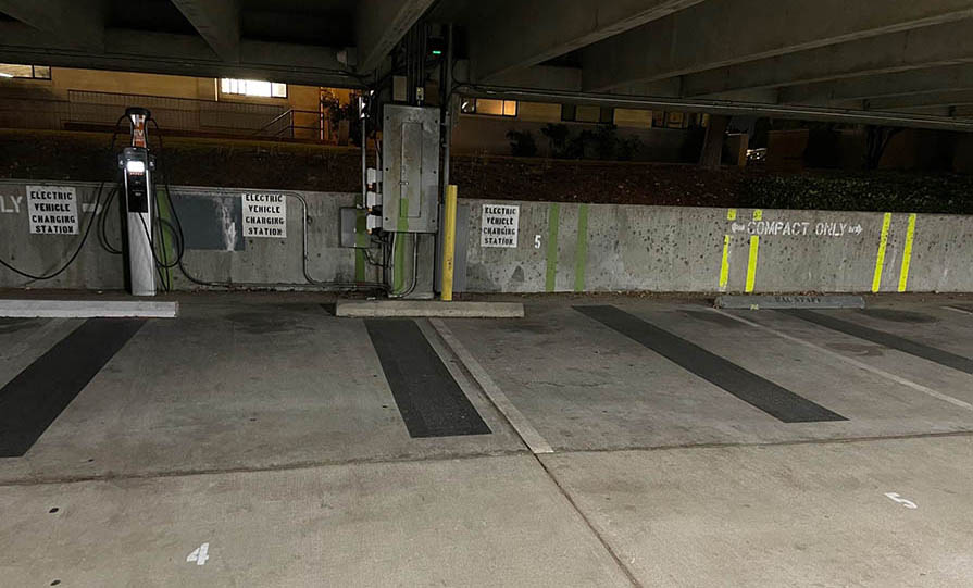 the EV charging stations/parking spots on the Occidental campus