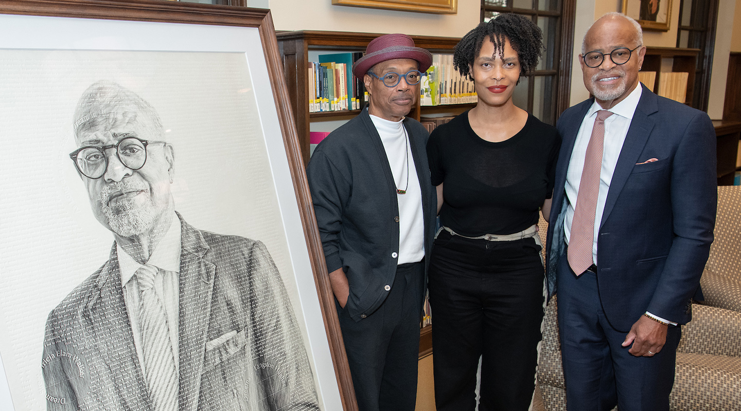 Bob Johnson '77, Kenturah Davis '02, and President Harry Elam Jr.