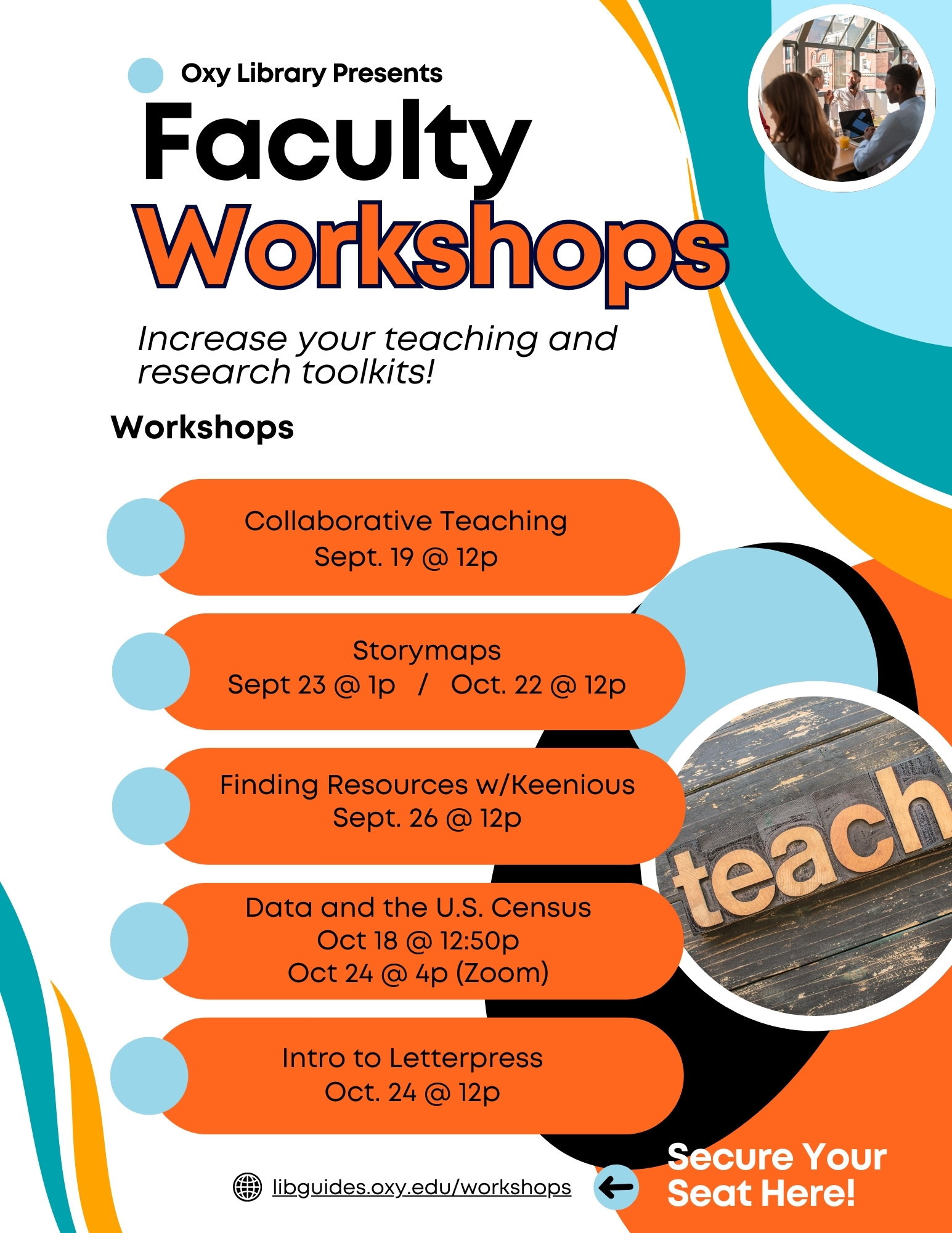 Faculty Workshops Flyer of library workshops