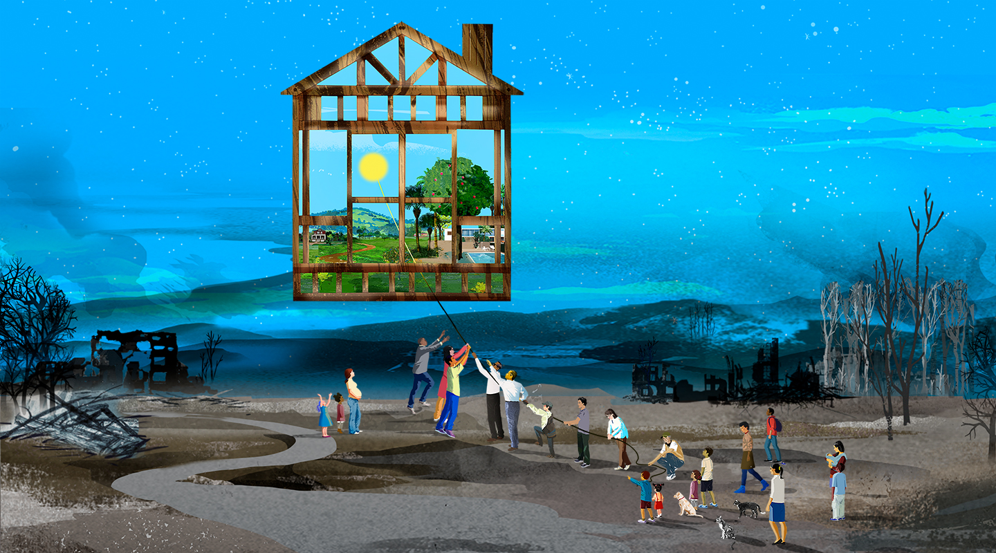 Life After Fire illustration for Occidental magazine, Spring 2025