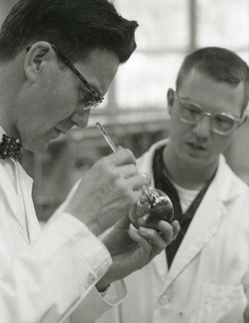 Dr. Frank Lambert in the lab with an unidentified student