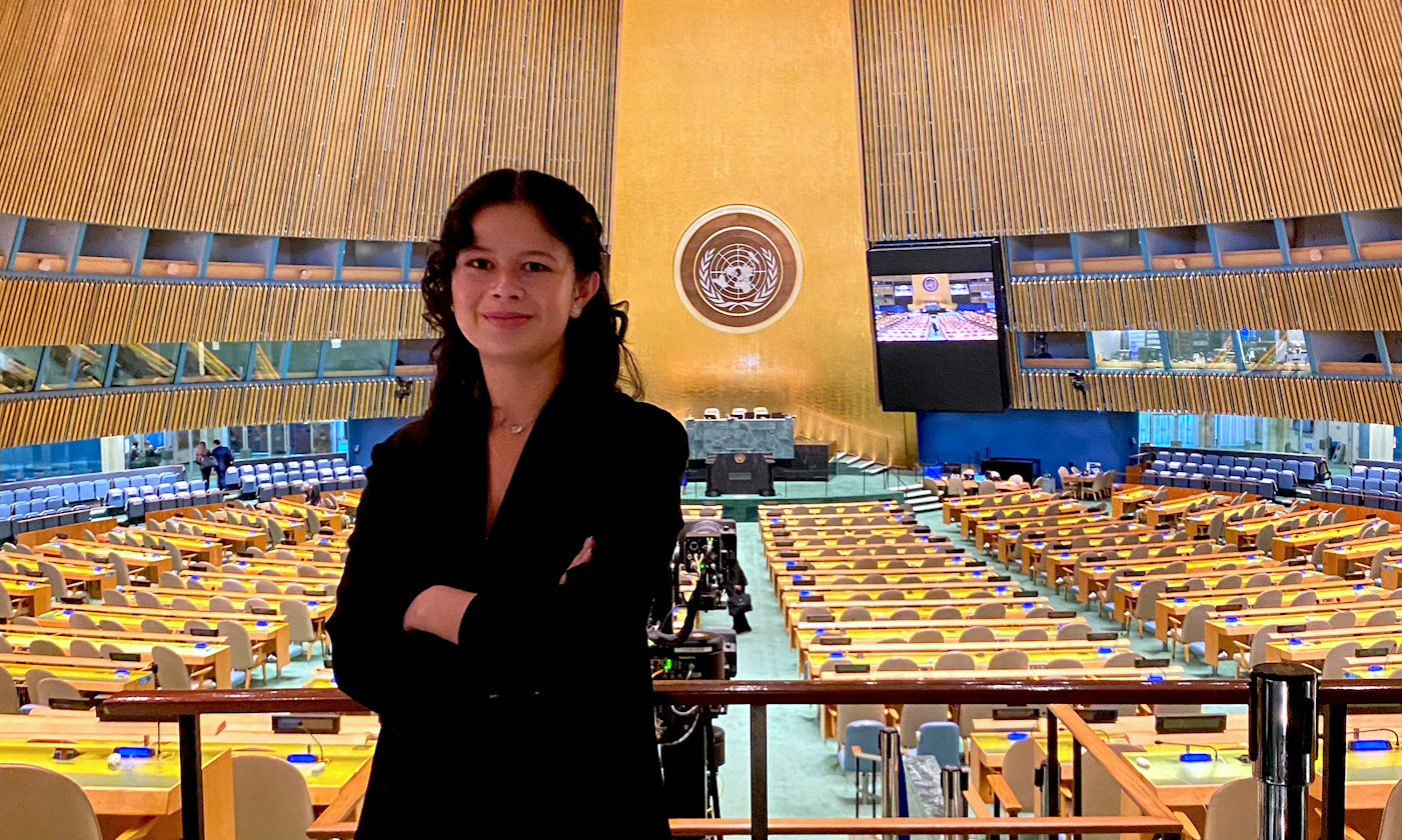 Mia Thiagarajan Inside the United Nations chamber