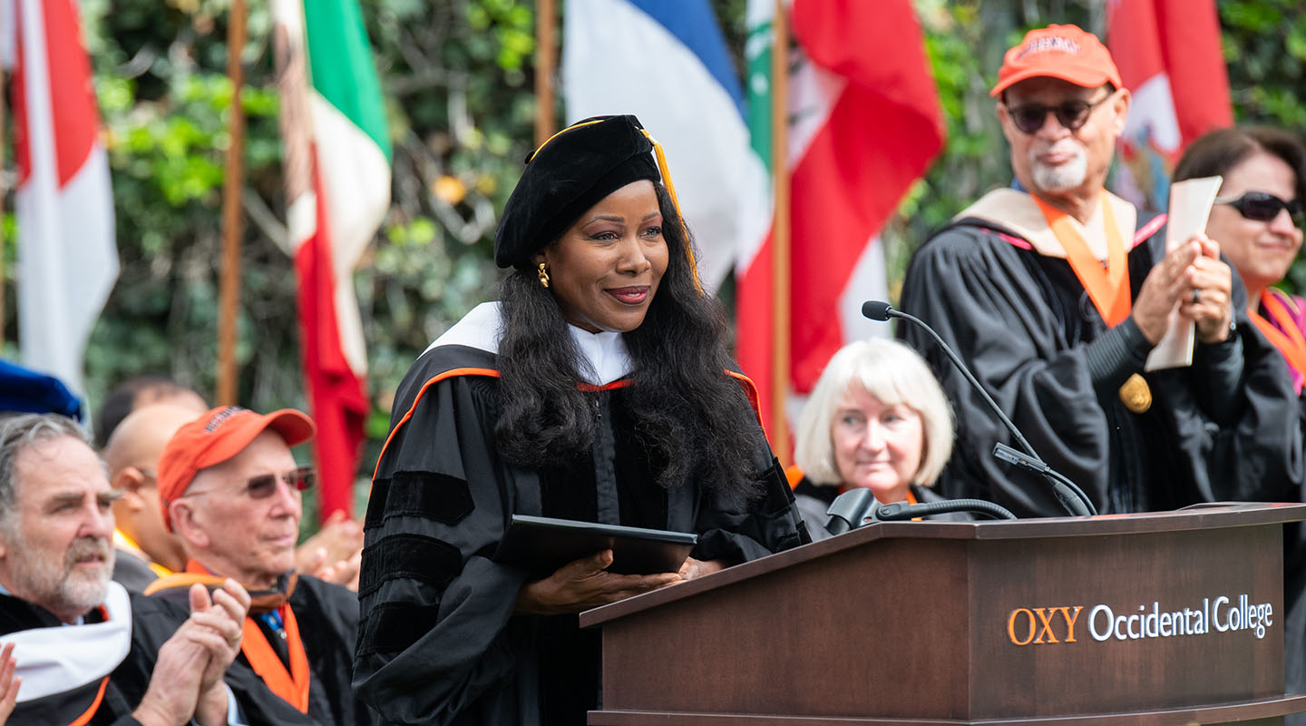 Isabel Wilkerson speaks at Occidental College's 2023 Commencement.