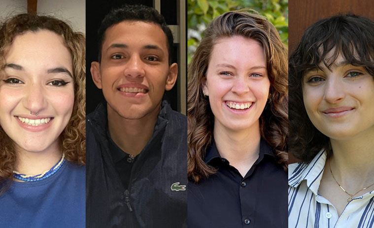 headshots of four students, three female one male