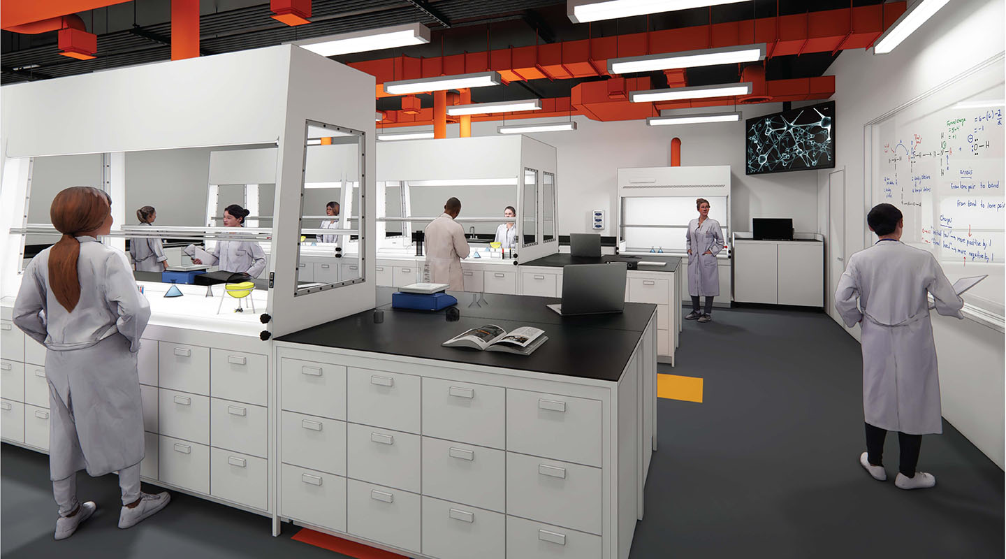 an architect's rendering of a beautiful, modernized teaching laboratory