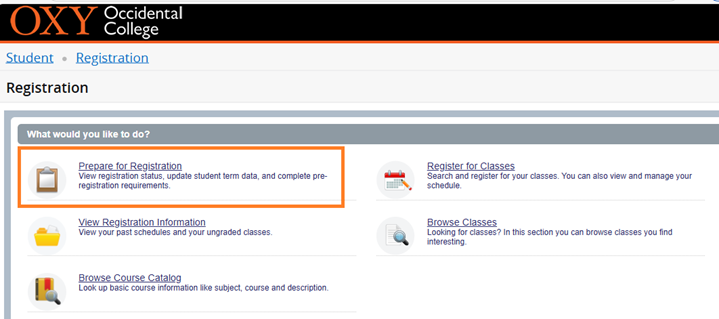 Instructional Screenshot Preparing for Registration