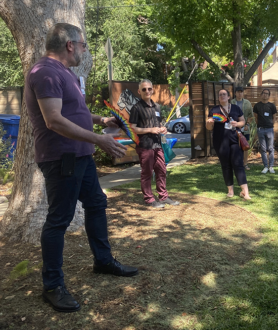 Daniel Woodruff '85 addresses an Out@Oxy gathering celebrating Pride Month in June 2022.