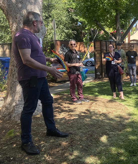 Daniel Woodruff '85 addresses an Out@Oxy gathering celebrating Pride Month in June 2022. Daniel Woodruff '85 addresses an Out@Oxy gathering celebrating Pride Month in June 2022.