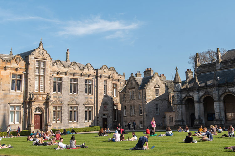 old buildings and blue sky on the campus of St Andrews Uni