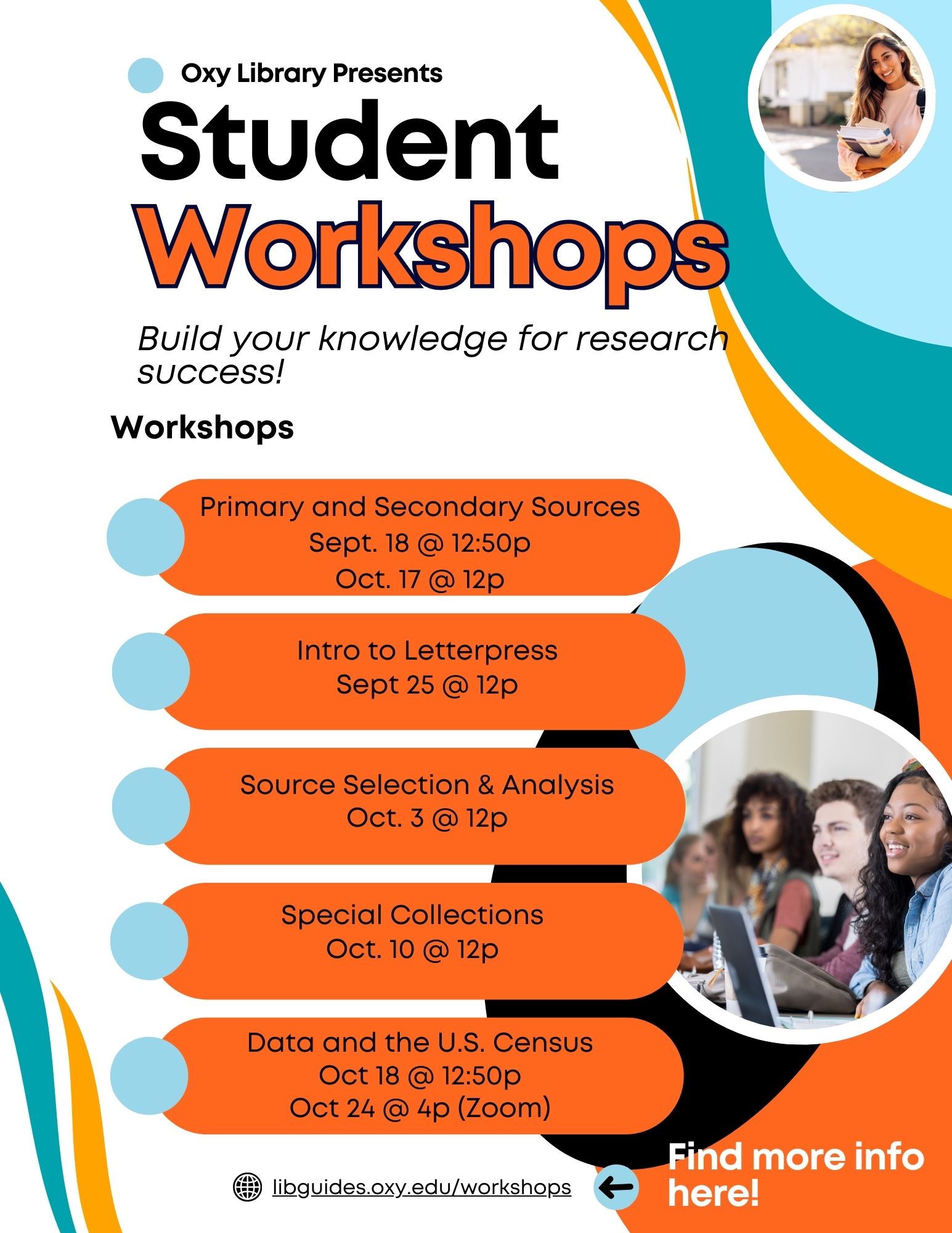 Student Workshops Flyer of library workshops