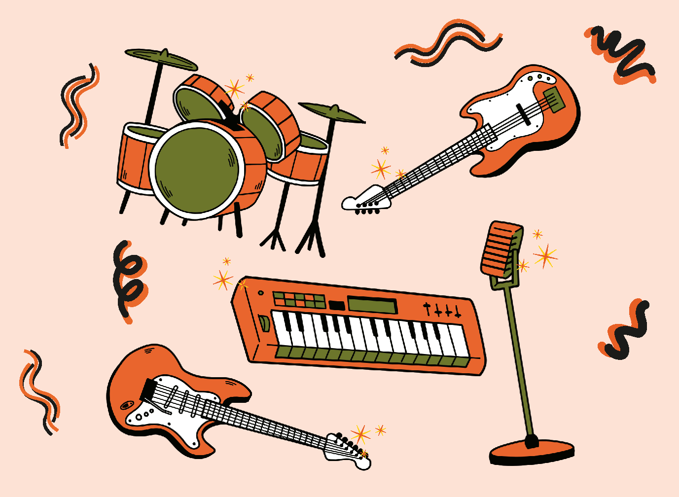 orange and greenish instruments 