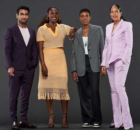 Meko Winbush and Project Greenlight mentors Kumail Nanjiani, Issa Rae, and Gina-Prince-Bythewood.