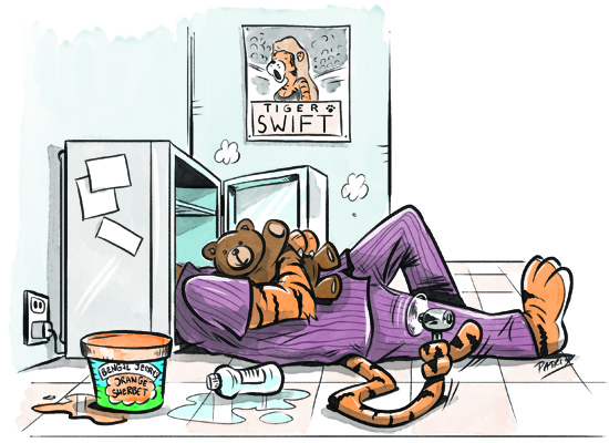 An Oxy Tiger using the freezer to stay cool