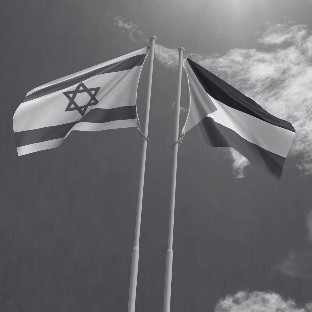 Israel & Palestine flags waving