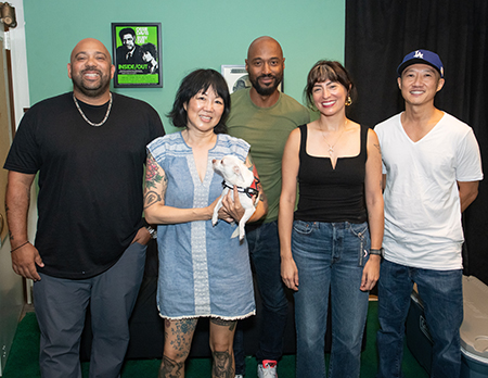 Eddie Gorton ’01; Margaret Cho and her beloved chihuahua, Lucia; David Murphy ’02; Melissa Villaseñor; and Paul “PK” Kim ’98. Eddie Gorton ’01; Margaret Cho and her beloved chihuahua, Lucia; David Murphy ’02; Melissa Villaseñor; and Paul “PK” Kim ’98.