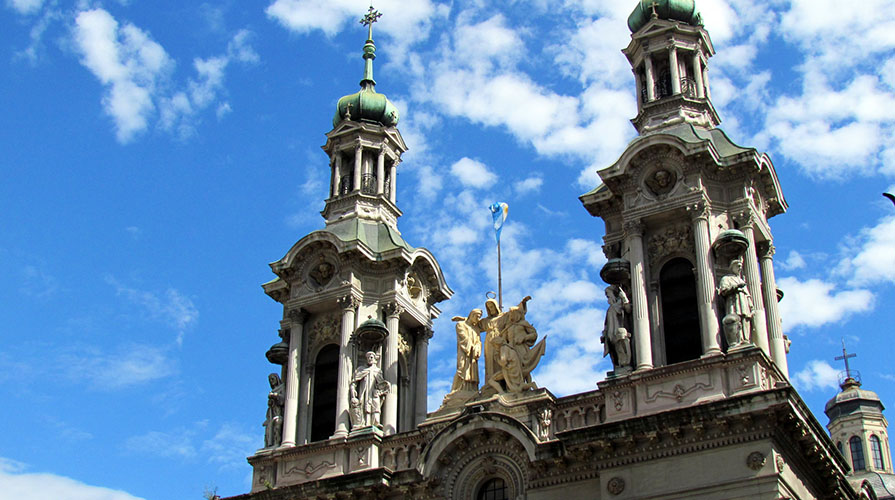 A cropped image of the top of a cathedral in Buenos Aires
