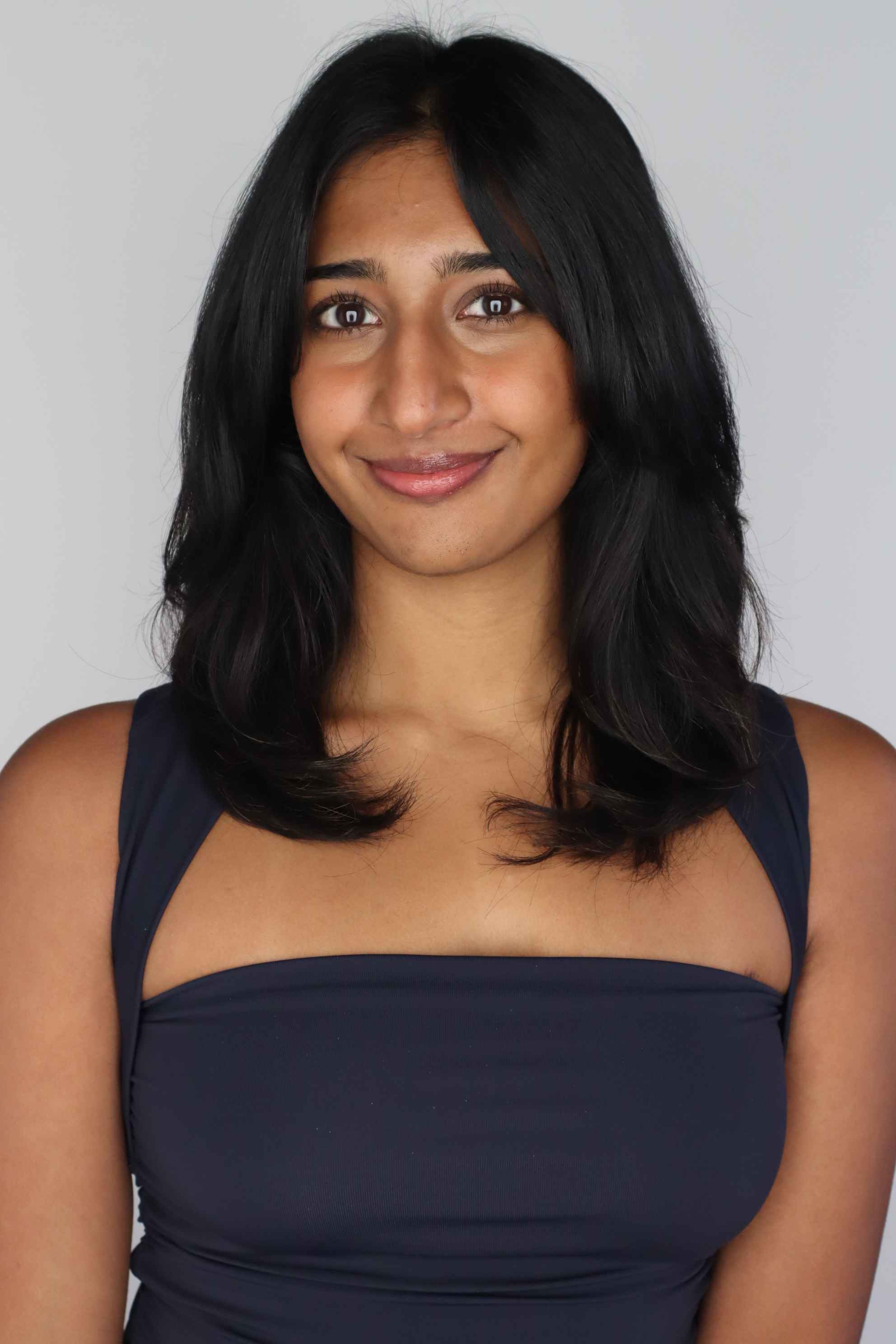 Woman in front of white background