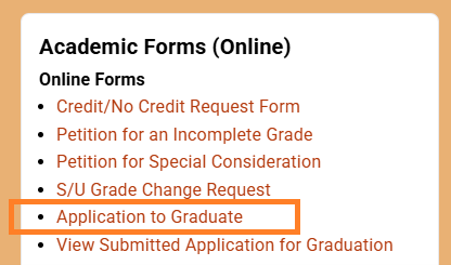Instructional screenshot for applying to graduate 