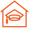 a simple outline of a house with a graduation cap inside it