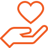 an outlined hand with a heart shape hovering above the palm