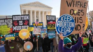 Protesters in front of the United States Supreme Court building