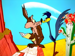 Still frame from a Wile E. Coyote and Road Runner cartoon titled "To Beep or Not to Beep"