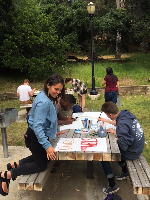 Students making signs