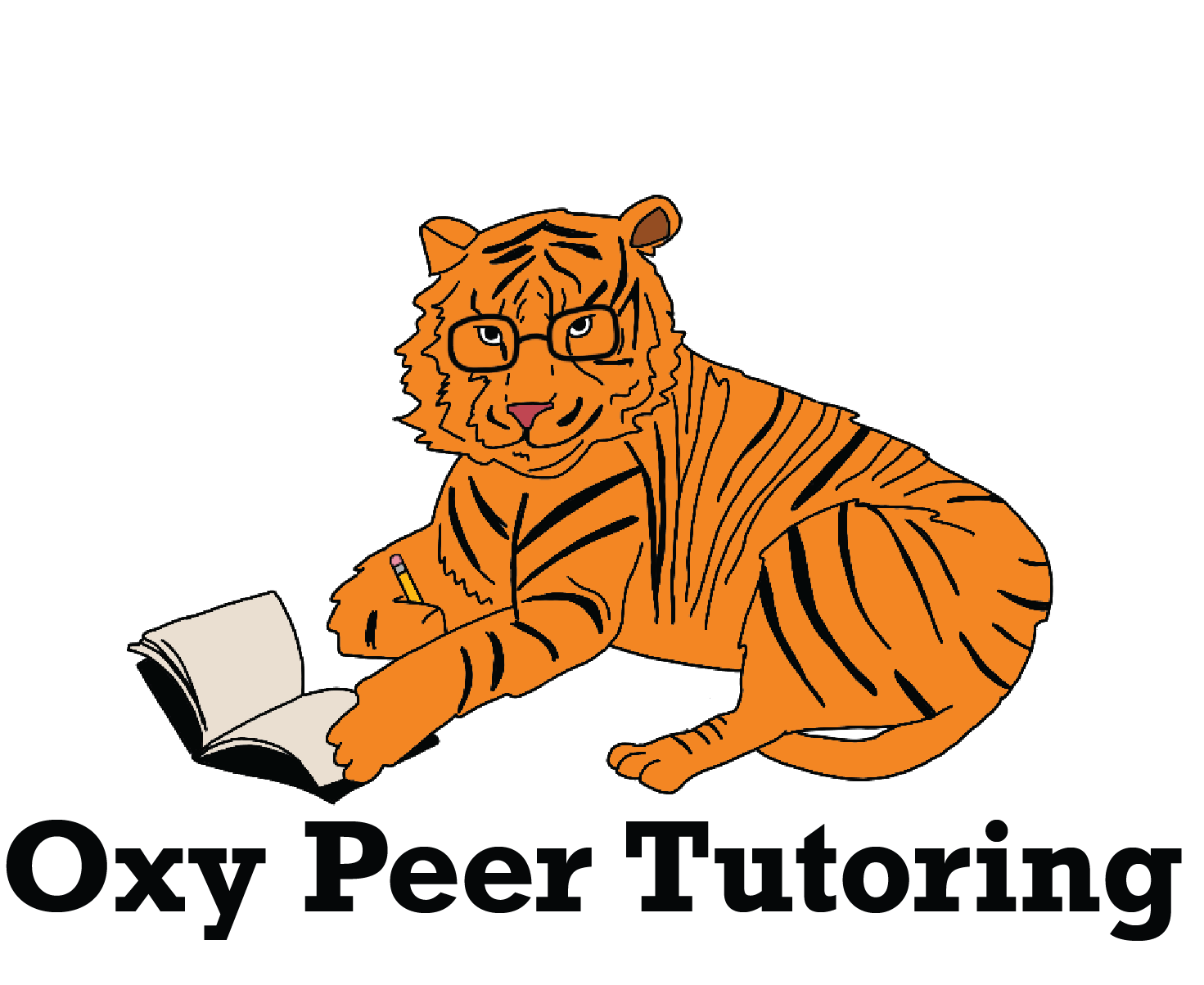 An orange cartoon tiger reading a book