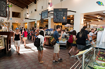 Students wait in line at the Marketplace