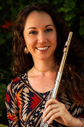 Rachel Mellis holding a flute