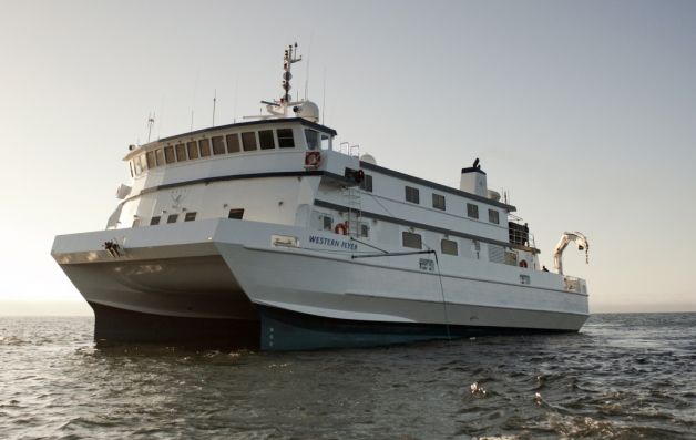 A large boat on the ocean
