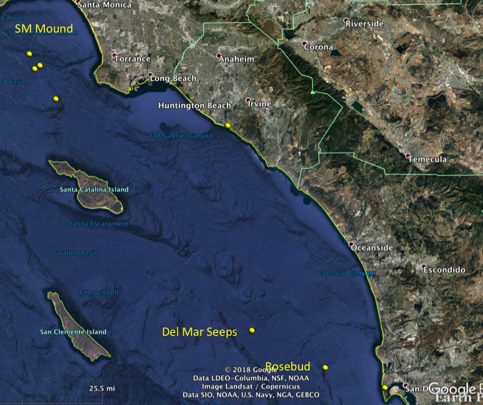 A google earth screen shot of the California coast 