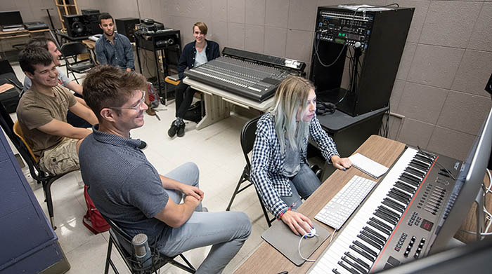 Professor Adam Schoenberg with Oxy students in class