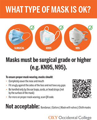 What Type of Mask Is OK? Masks must be surgical grade or higher (eg, KN95 or N95).